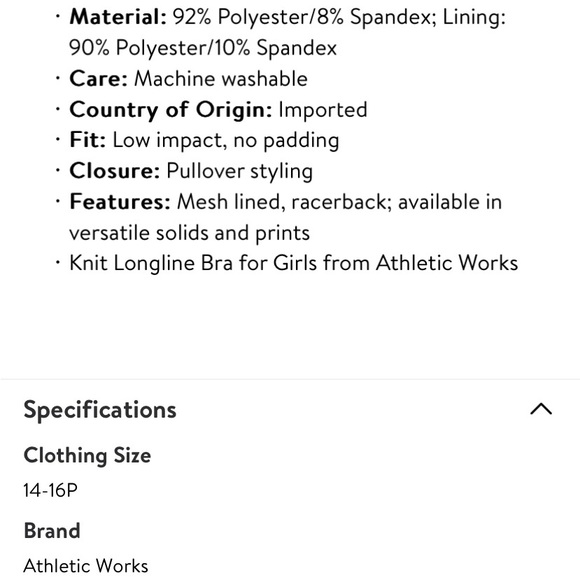 Girls Plus Knit Longline Sport Bra Size XL (14/16)Plus Green Pink Floral - Picture 7 of 10